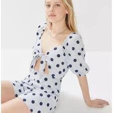 romper NWT Urban Outfitters Blue Polka Dot Tie Front Romper Poshmark $34