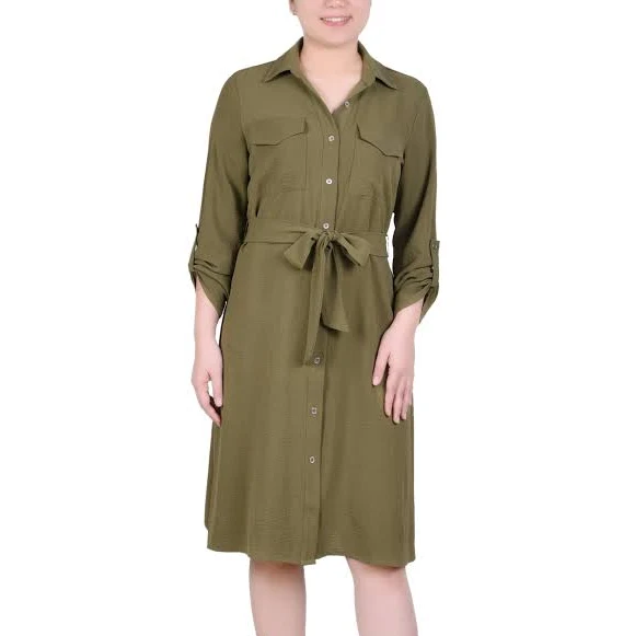 dress NY Collection Women's Long Roll Tab Sleeve Shirtdress Dressbarn $39.99