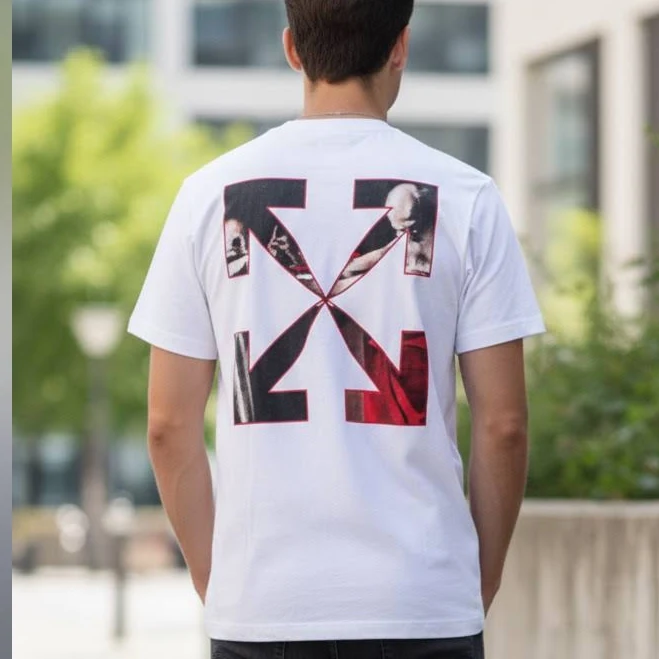top Off-White Shirts | Off-White White T-Shirt With Red And Black Graphic | Color: White | Size: L | Poshhd19's Closet Poshmark $225