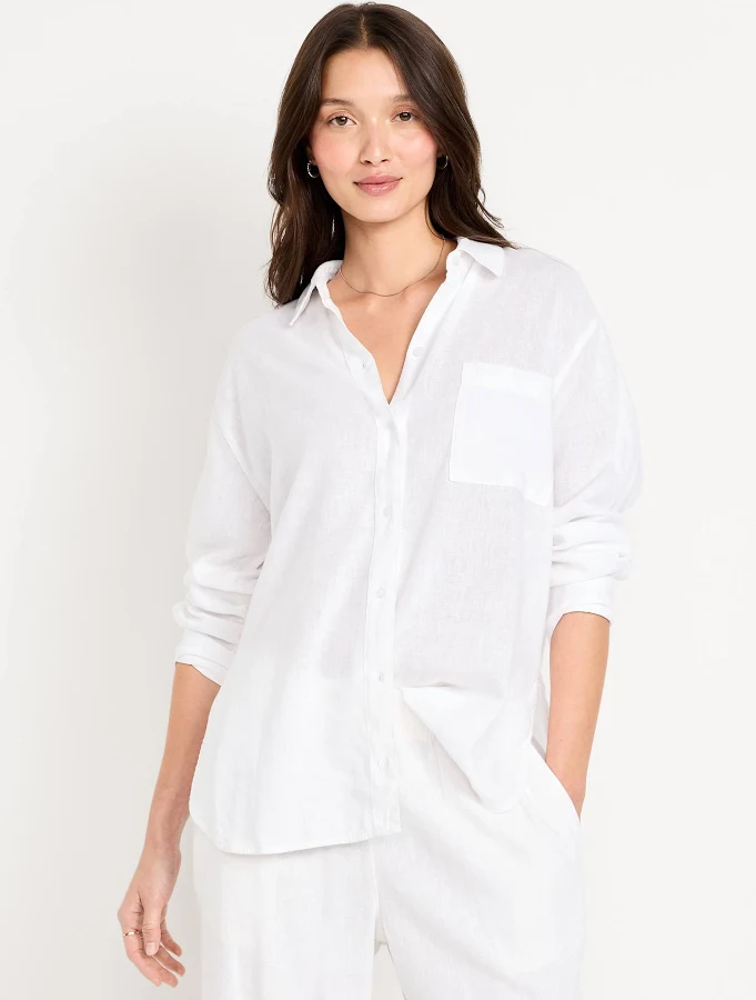top Old Navy Women's Linen-Blend Loose Button-Down Shirt Old Navy $26.99