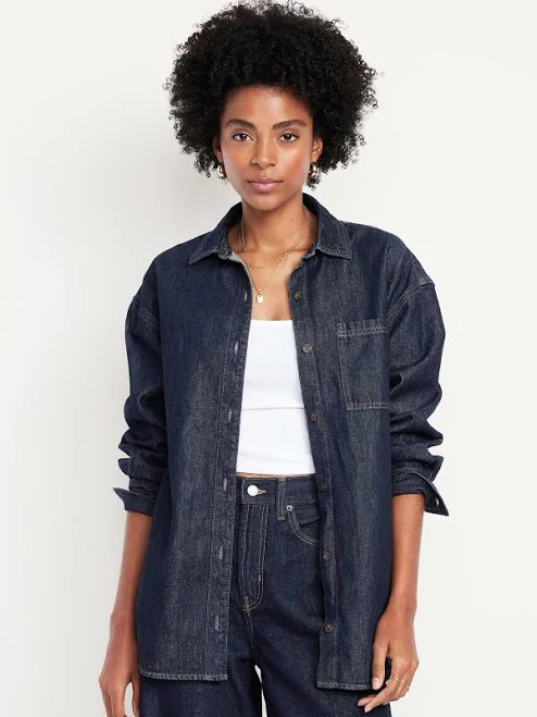 top Old Navy Women's Oversized Boyfriend Button-Down Jean Shirt Old Navy $26.99