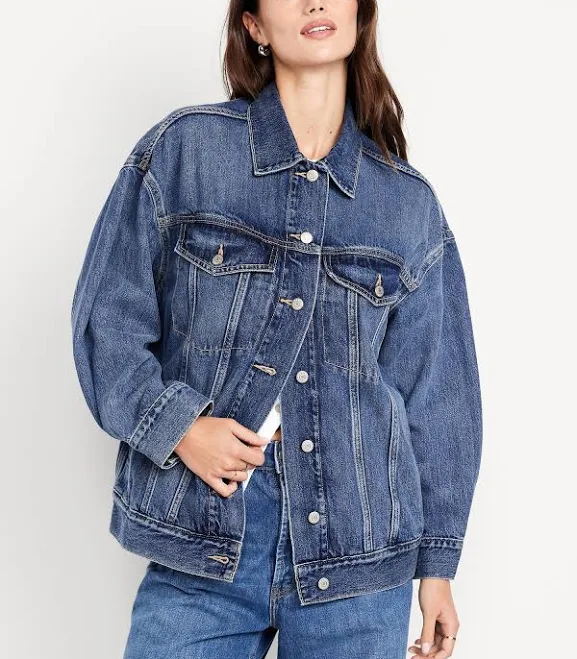 outerwear Old Navy Women's Oversized Studded Jean Jacket Old Navy $59.99