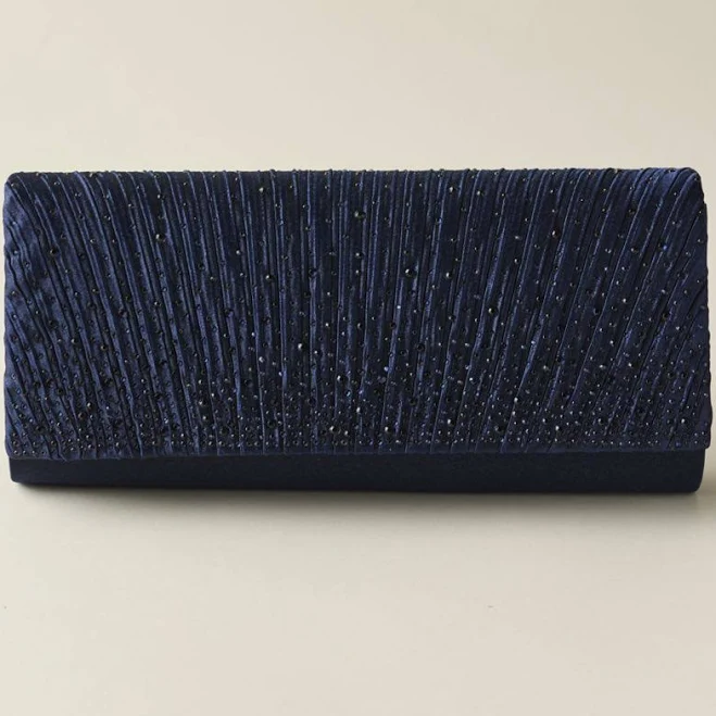 bag Oleg Cassini Pleated Satin Crystal Embellished Bag in Navy | David's Bridal David's Bridal $54.95