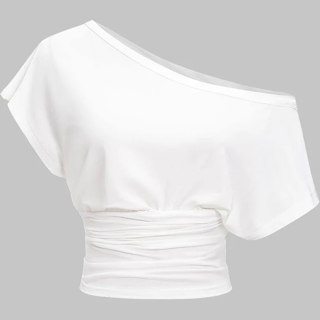 one shoulder top One Shoulder Short Sleeve T-Shirt Micas $20