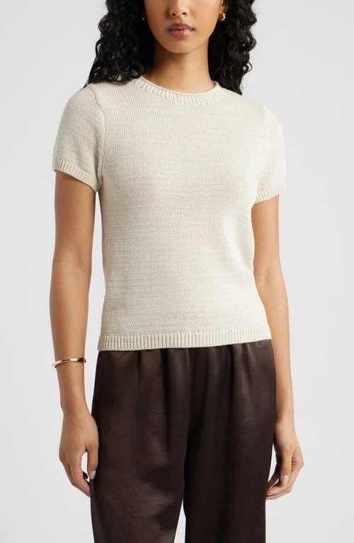 top Open Edit Cotton Blend Short Sleeve Sweater Nordstrom $49.5