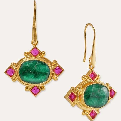 accessory Ottoman Hands Raina Emerald and Pink Crystal Drop Earrings in Gold Ottoman Hands $185