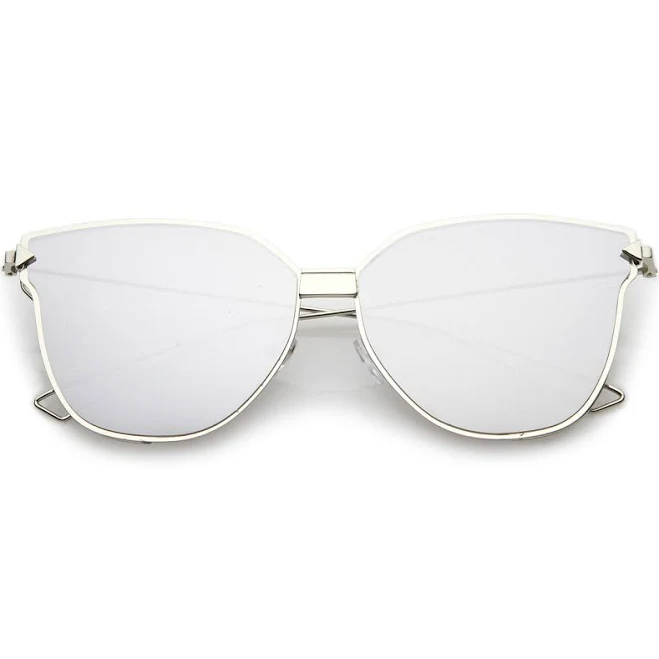 accessory Oversize Cat Eye Sunglasses with Mirrored Flat Lenses and Wire Arms sunglassLA.com $14.9