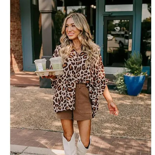 blouse Oversized Leopard Button Up TikTok Shop $49