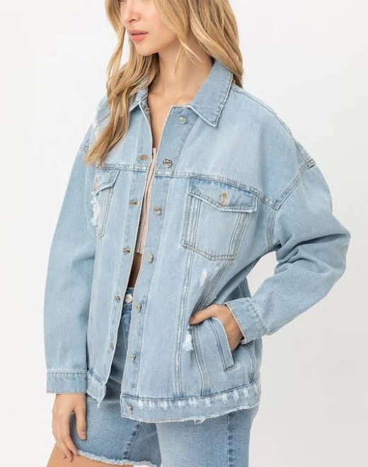 denim jacket Oversized Vintage Distressed Denim Jacket Etsy - MintLucca $39