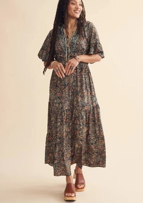 dress Paisley Ruffle Tiered Maxi Dress Earthbound Trading Company $24