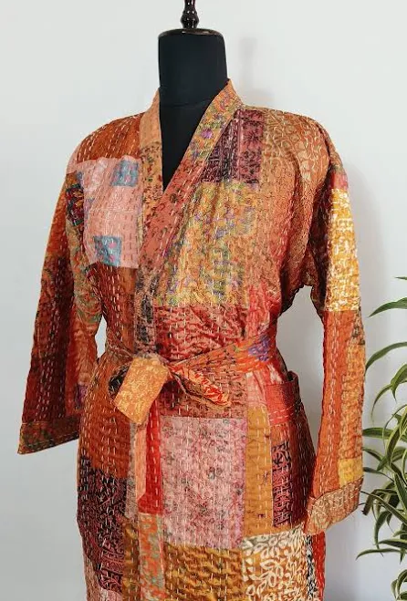 kimono Patchwork Kantha Silk Kimono Jacket Etsy - BehoTribeLondon $69.67