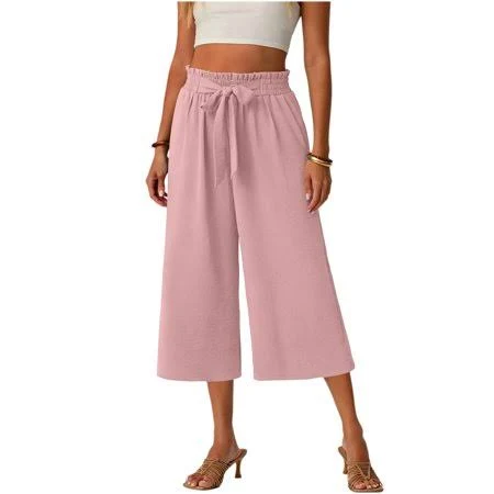 bottom Perfectbot Women's Ruffled High Waist Wide Leg Culottes with Tie Belt Walmart - Perfectbot Co. Ltd $21.49