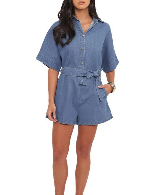 romper Petal & Pup Women's Hailey Belted Cotton Denim Romper Nordstrom $76.3
