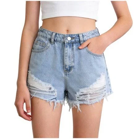 shorts Petalier Women's High Waisted Denim Shorts Ripped Distressed Casual Raw Hem Jeans Shorts with Frayed Edge (Light Blue, 14-15 Years), Adult Unisex Walmart - sPGV $25.76