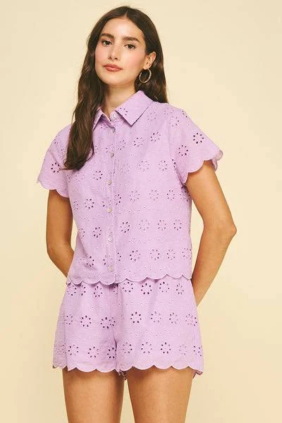 blouses Pinch Eyelet Embroidered Button Down Shirt Wanderlust By Abby $66