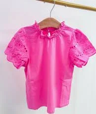 blouses Pink Scalloped Eyelet Lace Sleeve Top Little's Boutique $31
