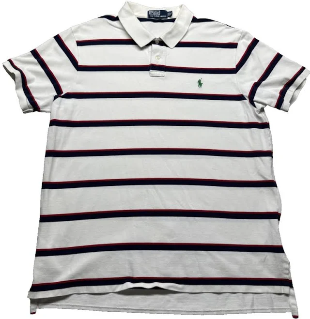 top Polo Ralph Lauren Men’s Short Sleeve Shirt Polo White Navy Red Striped eBay $44.99