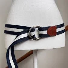 accessory Polo Ralph Lauren Striped D-Ring Belt Navy White Canvas Leather Pony Logo Preppy eBay $40