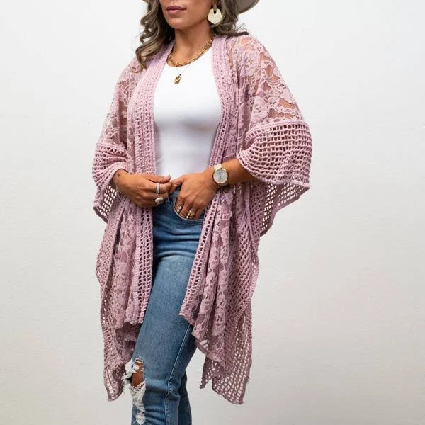 kimono Prestige | Madison Floral Lace Textured Kimono / Kimonos Boho Chic Cover-Up | Dusty Rose Jane.com $43