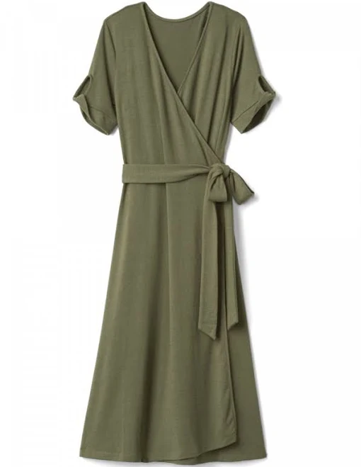 dress Pretty Gap Women's Olive Green Short Sleeve Softspun Wrap Midi Dress eBay - bubble1619 $21.59