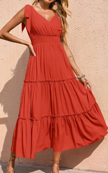 outfits Prettygarden Women's Cross Neck Sleeveless Tiered Maxi Dress PrettyGarden $59.98