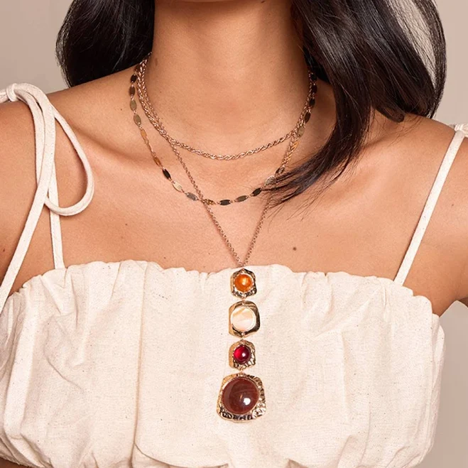 accessory PrettyLittleThing Women's Multi Stone Layered Pendant Necklace Nasty Gal - US $13