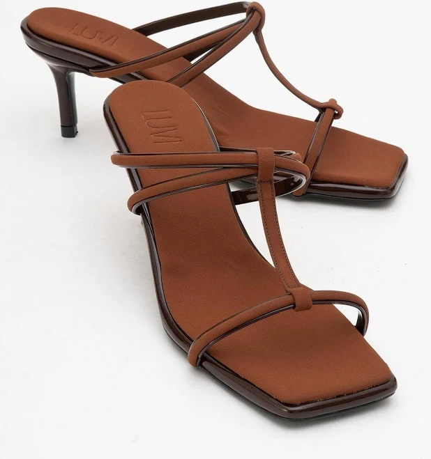 shoes Prologue Women's Mocha Square‐Toe Thin‐Strap Heel Sandals Prologue Shoes $99.99