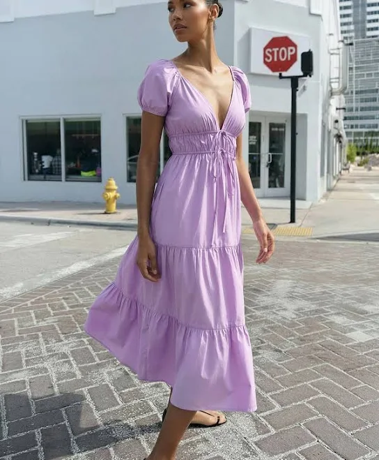 dress Puff Sleeve Tiered Midi Dress New York & Company $59.99