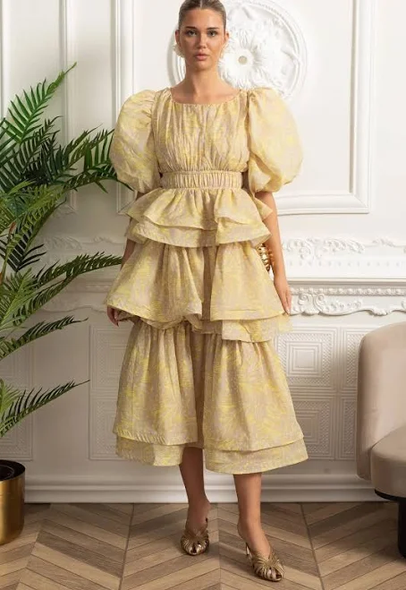dress Puff Sleeve Tiered Ruffle Midi Dress Sierra Darien $184.99