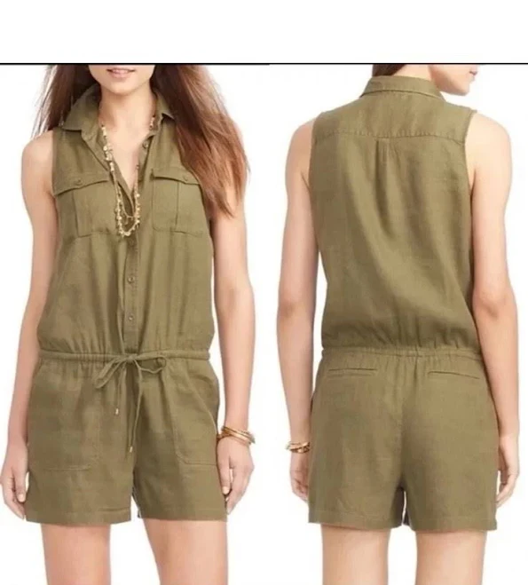 romper Ralph Lauren Olive Utility Romper Shorts Sleeveless Linen Blend 12 eBay $34.99