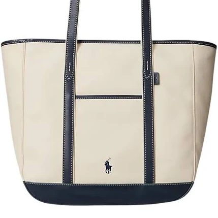 bag Ralph Lauren Women's Leather-Trim Canvas Medium Shopper Tote Bag Maisondefashion $256