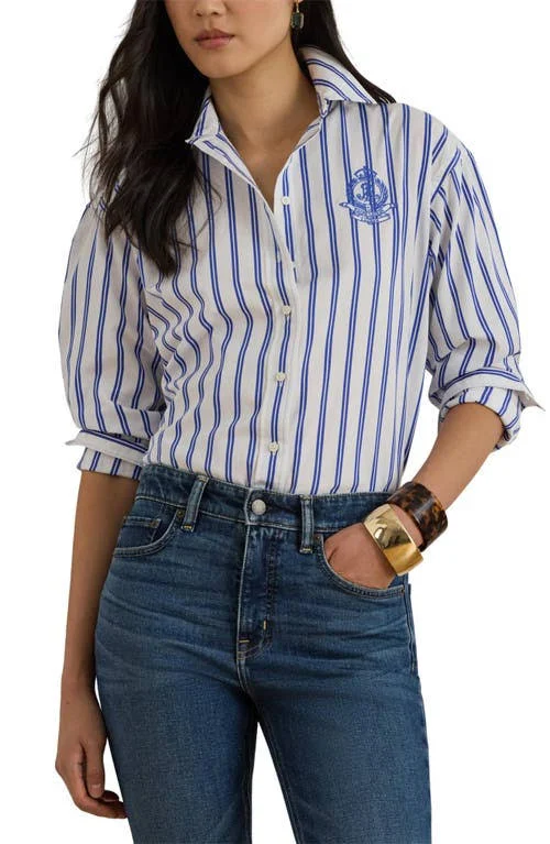 top Ralph Lauren Women's Relaxed Fit Striped Broadcloth Shirt Nordstrom $125