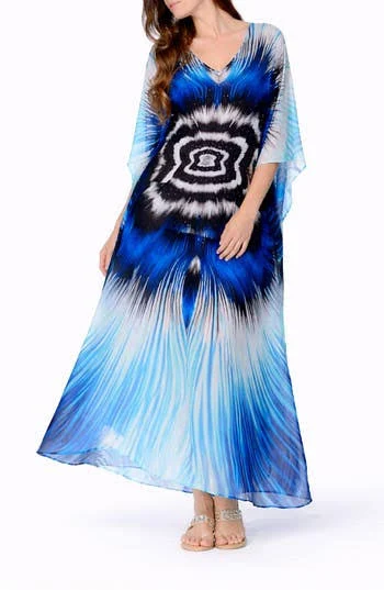 dress RANEES Abstract Print V-Neck Maxi Caftan Nordstrom Rack $119.97