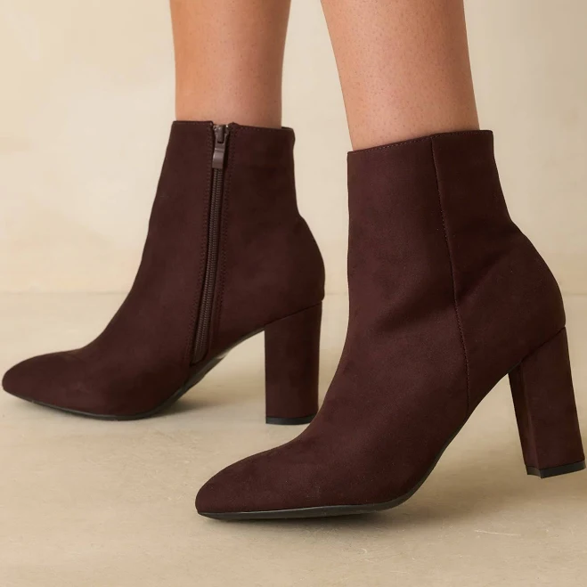 shoes Red Dress Women's Faux Suede Block Heel Ankle Boots Red Dress $35