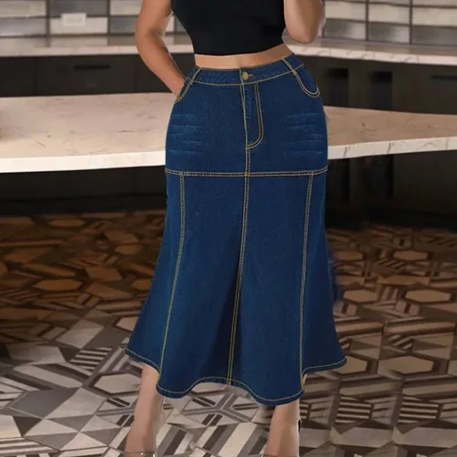 skirt Retro High-Waist Denim Pencil Skirt B&R African Styles $49.95