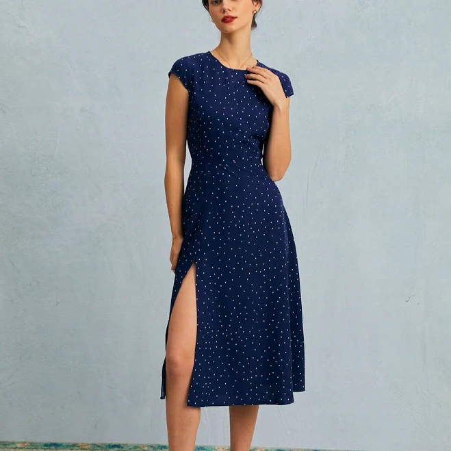 dress Rihoas A-Line Polka Dot Midi Dress with Back Cutout and Side Slit Rihoas $39