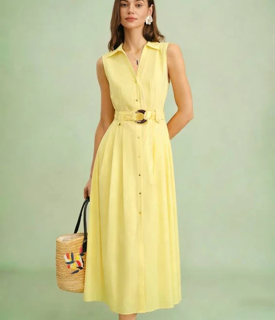 dress Rihoas Collar Belt Button Midi Dress Rihoas $41