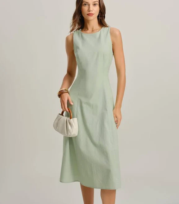 dress Rihoas Sleeveless Minimalist Linen-Blend A-Line Midi Dress Rihoas $45