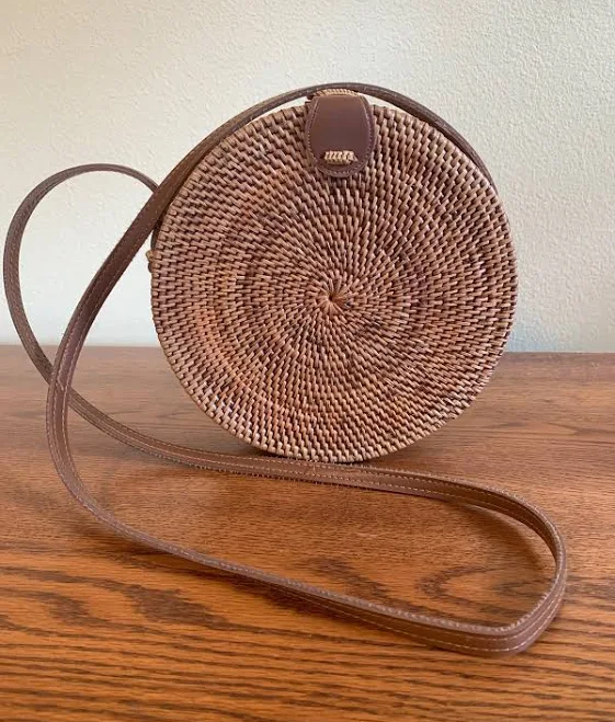 bag Round Boho Rattan Rafia 8" Brown Shoulder Bag Crossbody Bag-euc eBay - therefindery $12.99