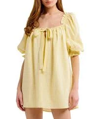 dress Rumored Darling Gingham Puffed Sleeve Babydoll Mini Dress Dillard's $44.99