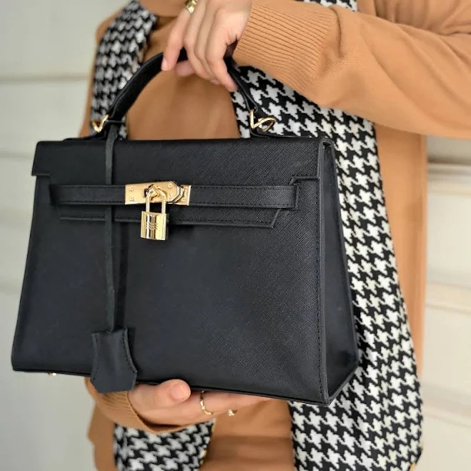 bag Saffiano Leather Top Handle Bag for Women | Aura Lock Satchel by Jild Black Jild $184.99