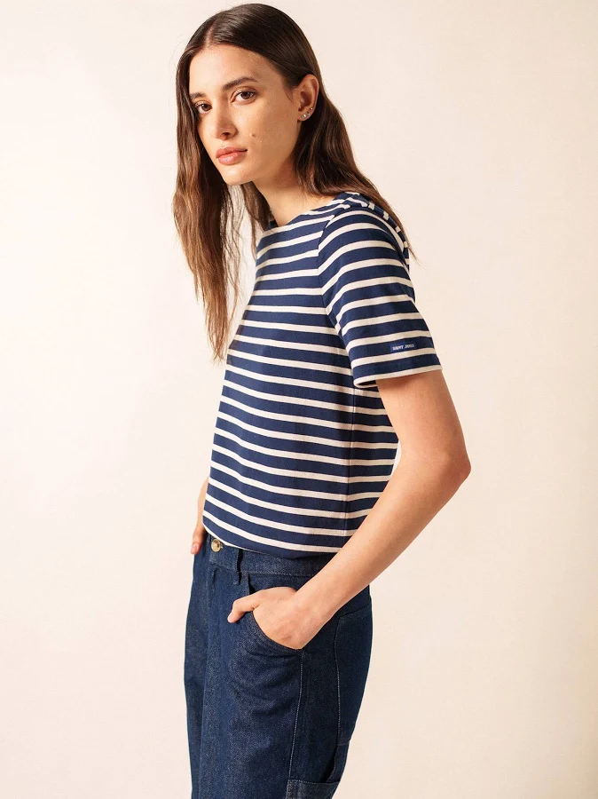top SAINT JAMES LEVANT MODERN Breton Stripe Short Sleeve Shirt Saint James $125