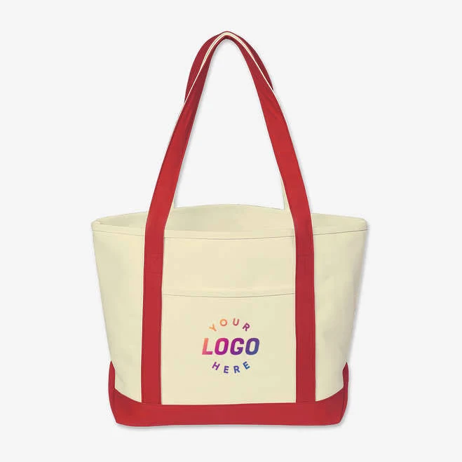bag Sample - Starboard Large Cotton Canvas Tote Bag - Recycled Natural with Red Custom Ink $17.75