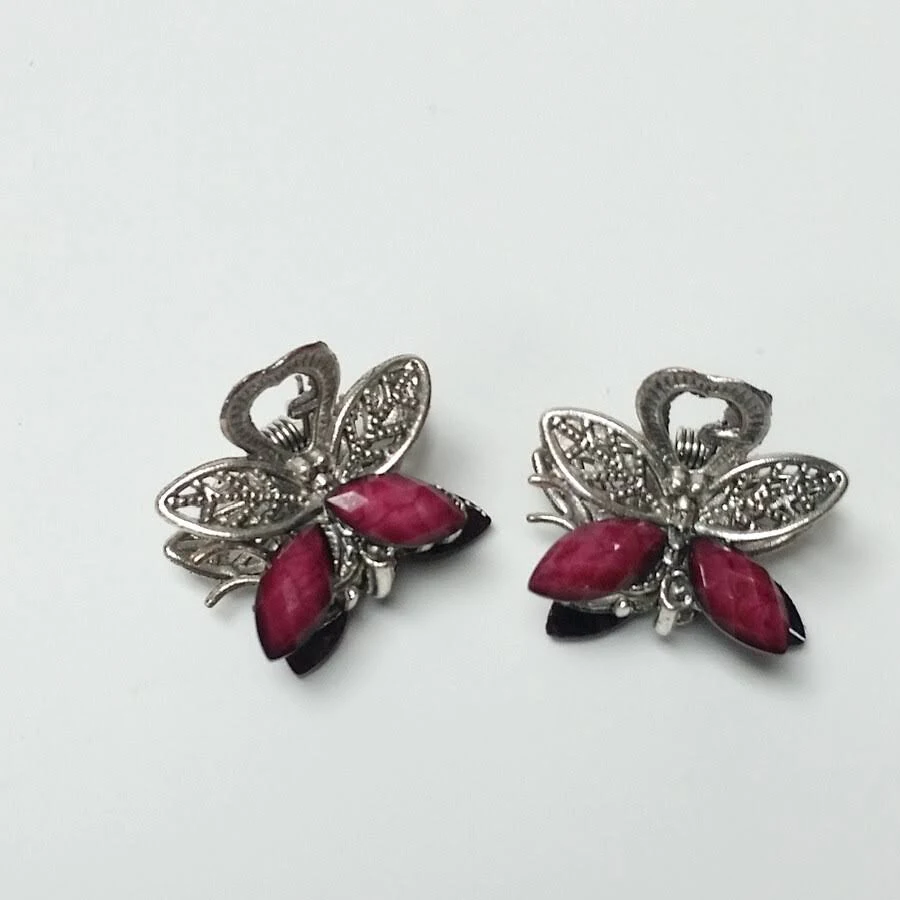 accessory Set Of 2 Silver Butterfly Hair Metal Claw Clip With Pink Rhinestones eBay - abellasbeautystore $10.99
