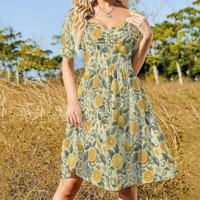 dress Sicilian Vintage Citrus Floral Puff Sleeve Sundress Etsy - Seller $44.21