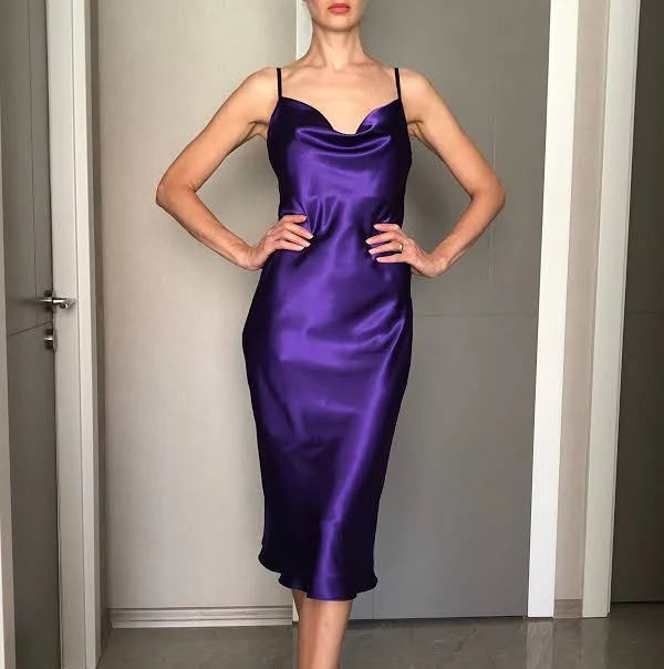 dress Silk Satin Cowl Neck Midi Length Slip Dress Etsy - Seller $135