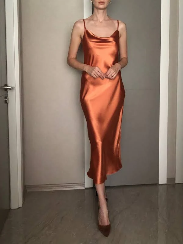 sundress Silk Satin Cowl Neck Midi Length Slip Dress Etsy - Seller $135
