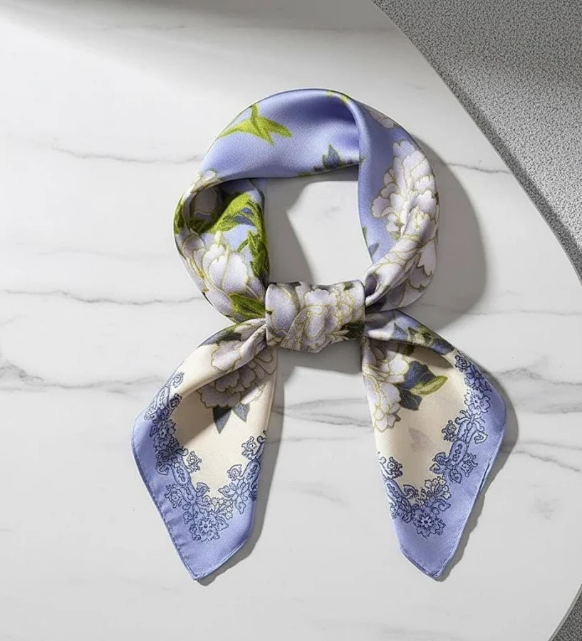 accessory silkgrace Floral Silk Hair Scarf Lavender & Ivory, Square Hair Scarf 70x70cm, Elegant Head Scarf for Women Etsy - Seller $20.17