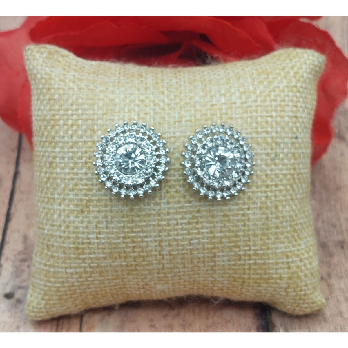 accessory Silver Tone Round Crystal Statement Stud Earrings .75" Bling Formal eBay $10.99