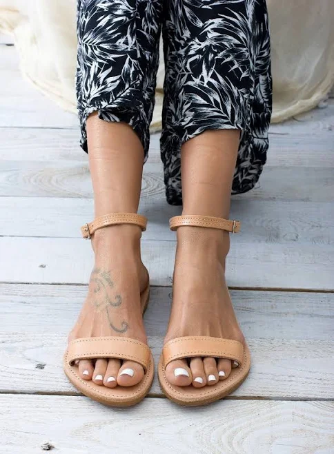 shoes Sleek Fit Leather Ankle Strap Sandals Etsy - GreekLeatherLab $57.45